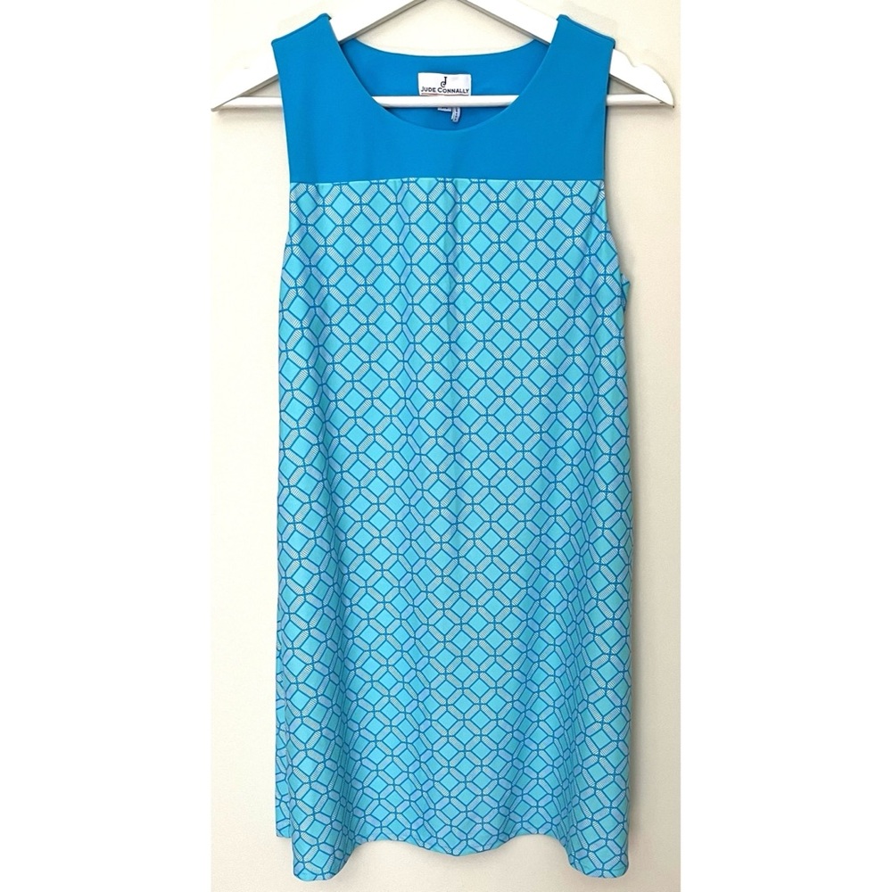 Jude Connelly • M • Beth Dress Aqua Printed Sleeveless Shift Crewneck